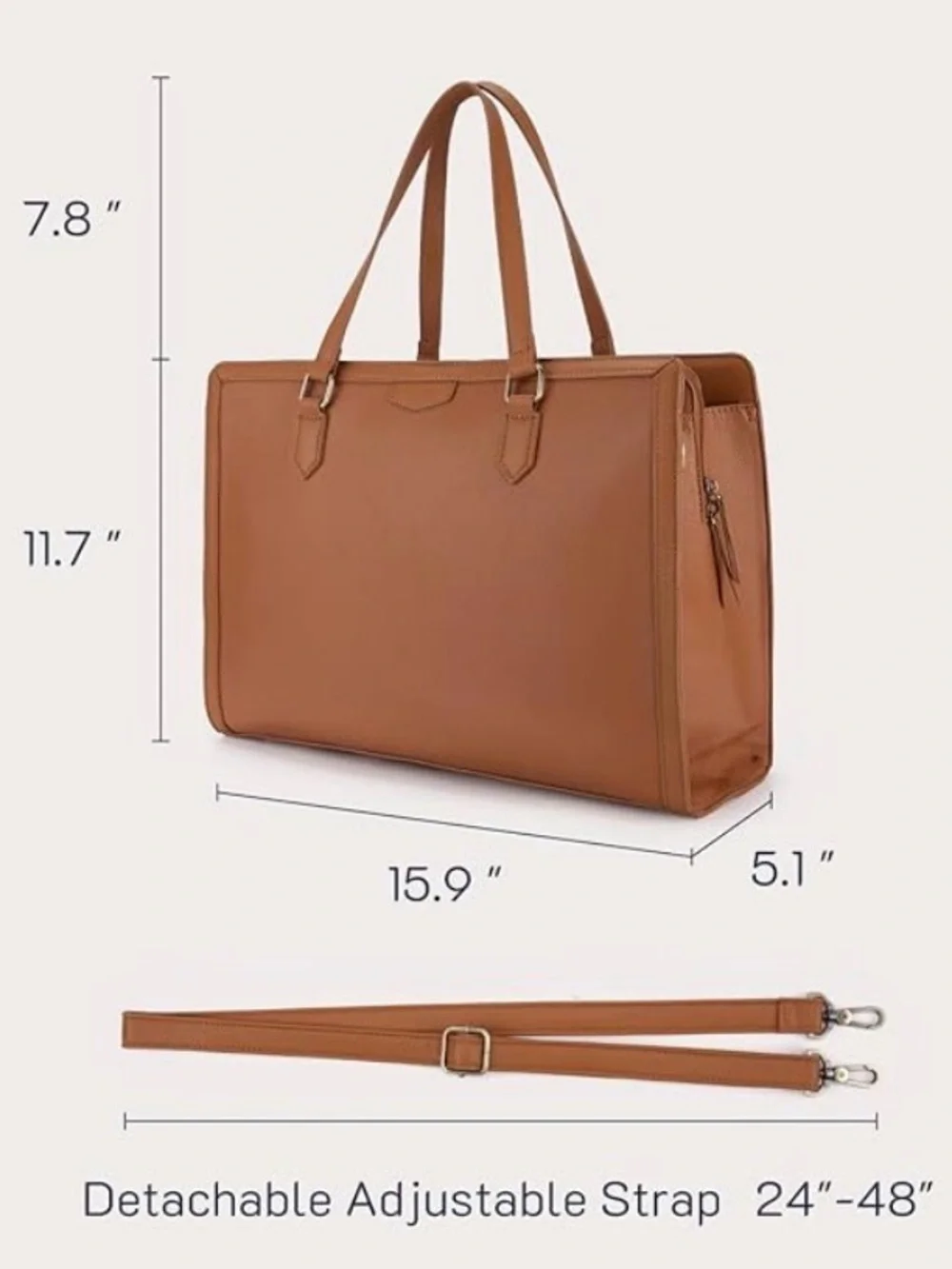 Structured Cognac Tote with Accent Scarf